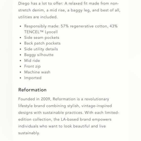 NWT Size 29 - Reformation Diego Mid Rise Baggy Utility Jeans (NWT $288) - Picture 10 of 16